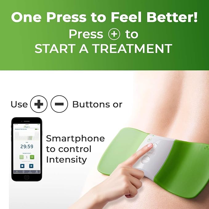 WiTouch Pro Bluetooth TENS Unit – Wireless Lower Back Pain Relief Device | FDA-Cleared, Drug-Free, Wearable & Discreet | 15 Intensity Levels + App Control | Includes 3 Pairs Gel Pads