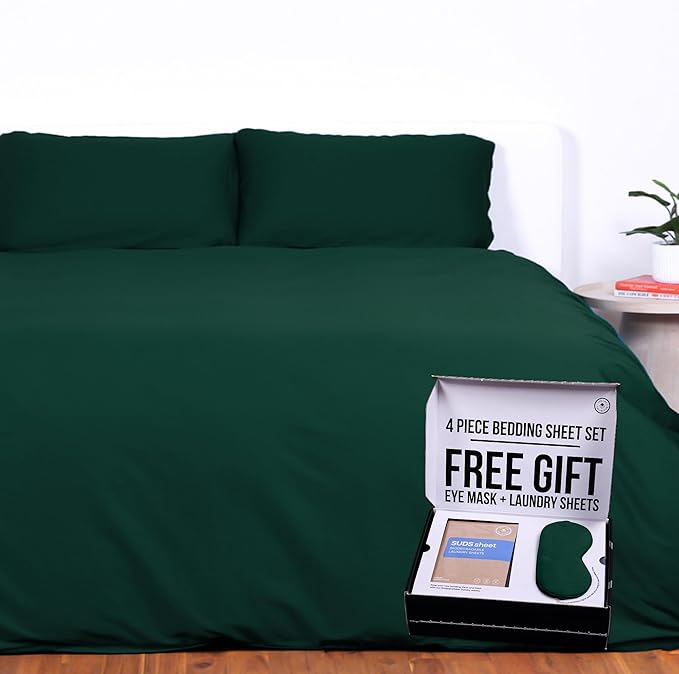 THE LAD COLLECTIVE 3.0 California King Bedding Set - 4-Piece Bedset w/Fitted Sheet, Top Sheet & 2 Standard Pillowcases [Duvet Not Included] - Bamboo-Cotton - Cascade