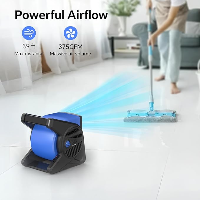 shinic 15" pivoting blower fan,portable pivoting blower fan with Reset Button for Floor & Carpet Drying,375 CFM, 3 Speeds Ideal for Office Garage Gym Home Use