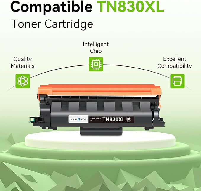 swiss toner Compatible TN830XL TN830 TN830 XL TN-830 TN-830XL Toner Cartridges Replacement for Brother DCP-L2640DW HL-L2460DW L2480DW MFC-L2820DW XL HL-L2405W HL-L2400D 2465DW Printer, 4 Pack Black