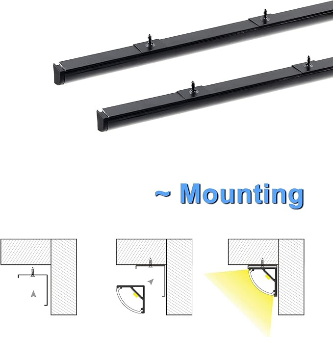 VST 6pack 3.3 ft LED Channel, V Shape Led Diffuser Channel, LED Aluminum Channel System with Black Cover, End Caps and Mounting Clips, Aluminum Profile for LED Strip Light Home Decoration