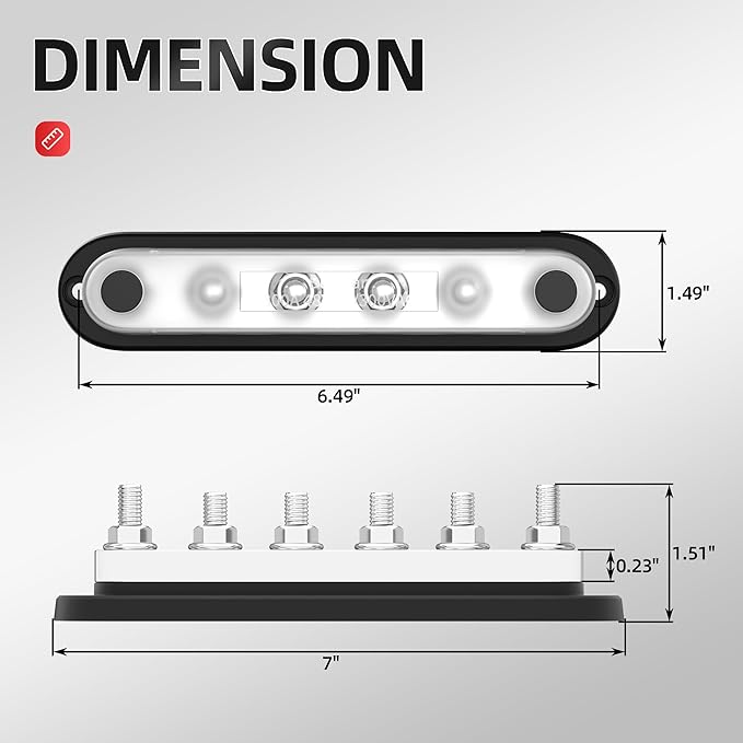 DaierTek Power Distribution Block 300A 12V Bus Bar 5/16" 6 Post Terminal Block with Cover Max 48V DC/300V AC for Marine Automotive Car Truck Solar Systems (Positive and Ground)