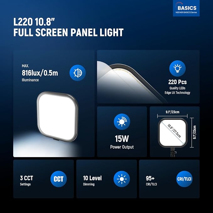 NEEWER Basics 2 Pack 15W 10.8" LED Video Light Panel Lighting Kit - Image 2