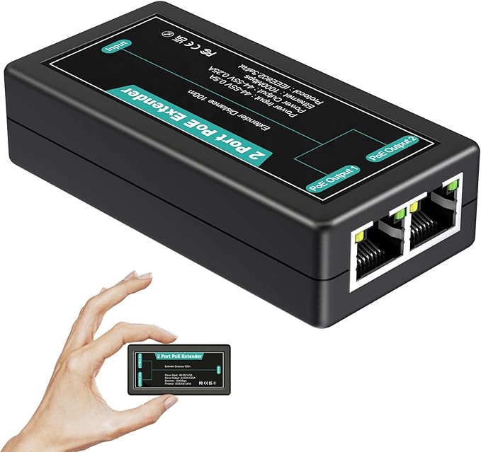 VIMIN 2-Port Gigabit PoE Extender, 1 in 2 Out Indoor PoE Repeater Support by Vimin
