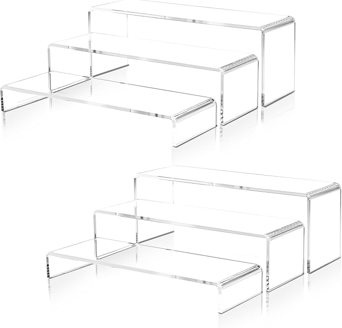 LFTYTUO 2 Set Large Acrylic Clear Display Risers, 3 Sizes 12" Rectangular Showcase Collectibles Display Shelf, 5mm Thick Desktop Display Stand Holder for Figures, Jewelry, Perfume, Toys