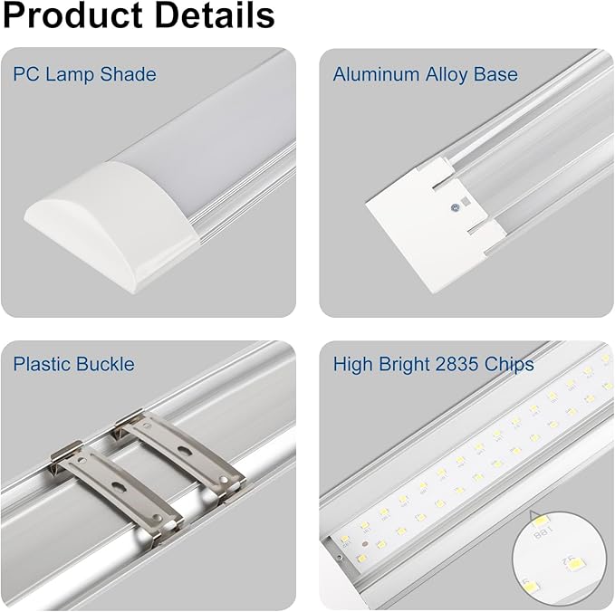 colmeguna 8 Packs 4FT LED Batten Light, Ultra-Thin Ceiling Surface Mounted Light, 40W, 4000K, IP20, LED Ceiling Lamp for Garage, Shop, Hallway, Office, Market, ver2