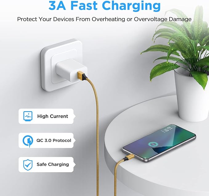 etguuds USB A to USB C Cable 6ft, 2-Pack, 3A Fast Charging Type C Charger Cord for iPhone 17 16 15 Pro Max 16e 17 Air, Samsung Galaxy S25 S24 S23 S22 S21 S20 A17 A16 A56 A55 Flip Fold, Gold