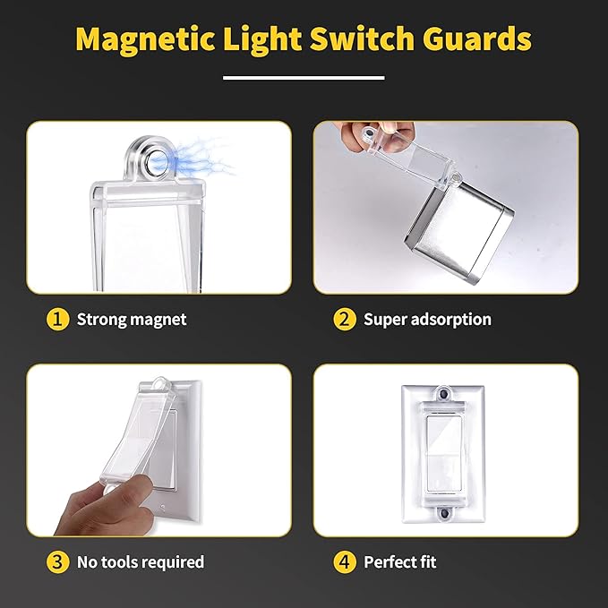 Magnetic Light Switch Guard Cover- PSZEZNZ Light Switch Outlet Covers for Flat Modern Wall Switches-Child Safety Protection(Clear,4 Piece)