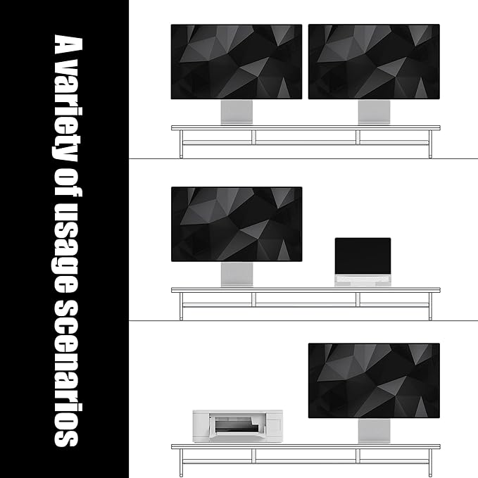 FENSULN Dual‑Tier Monitor Stand for Modern Desk Setup – Minimalist Wooden and Metal Riser Shelf with Transparent Acrylic Feet for Dual Monitors, Laptops, Home Office Aesthetic，Brown and White