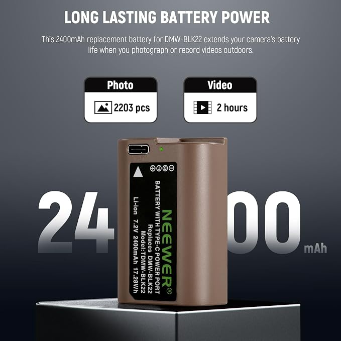 Neewer S5II S5 Replacement Battery 2400mAh DMW-BLK22, Compatible - Image 2