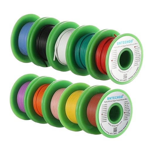 BNTECHGO 22 Gauge Silicone Wire Kit 10 Color Each 50 ft Flexible 22 AWG Stranded Tinned Copper Wire