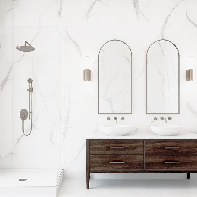 Dundee Deco Faux Marble Wall Panels - Sample - Glossy, Waterproof Indoor Wall Cladding - White, Grey Veins - Sample 6" x 6"