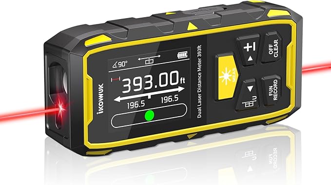 IKOVWUK Dual Laser Measuring Tool, 393FT/120M Bilateral Laser Distance Meter 6 Unit Switching, Rechargeable Digital Laser Measure with Backlit LCD Display, Angle Sensor, Multiple Measure Mode