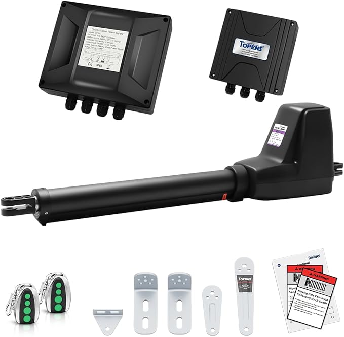 TOPENS AT12131 Single Swing Gate Opener Heavy Duty Automatic Gate Motor for Single Swing Gates Up to 18ft, Electric Driveway Gate Operator AC Powered with Remote Control Kit Solar Compatible