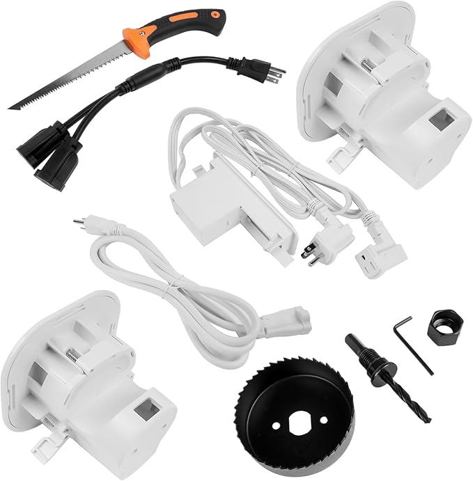 Flynsu in-Wall Cable & Power Management Kit, TV Cord Concealer & Power Kit, Powers Devices & Hides All Cables, with Circle Saw Drilling Attachment & Drywall Hand Saw