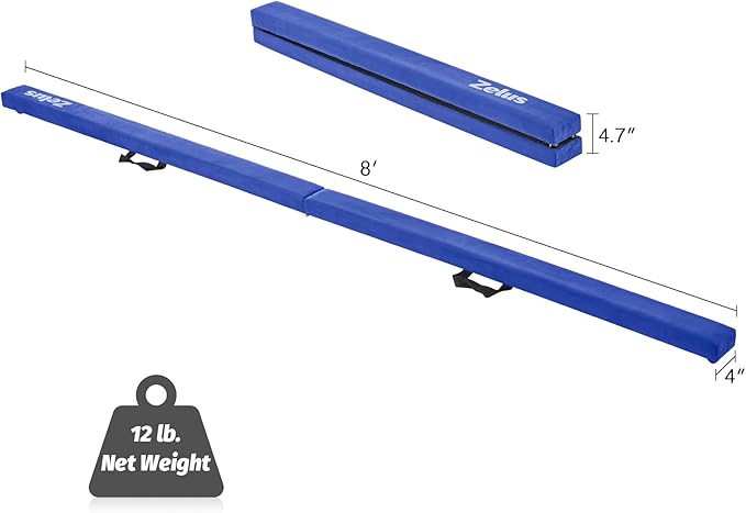 ZELUS 8' Folding Gymnastics Balance Beam, Floor Balance Beam w/Carry Handles Anti-Slip Base for Kids, Beginners & Professional Gymnasts