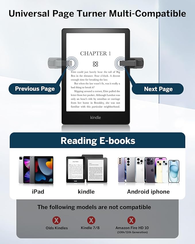DATAFY [Case-Friendly] Remote Control Page Turner Ring for Kindle Paperwhite Oasis Scribe Kobo eReaders, Camera Camcorder Remote Controls, Page Turner Clicker for iPhone ipad Tablets with Storage Bag