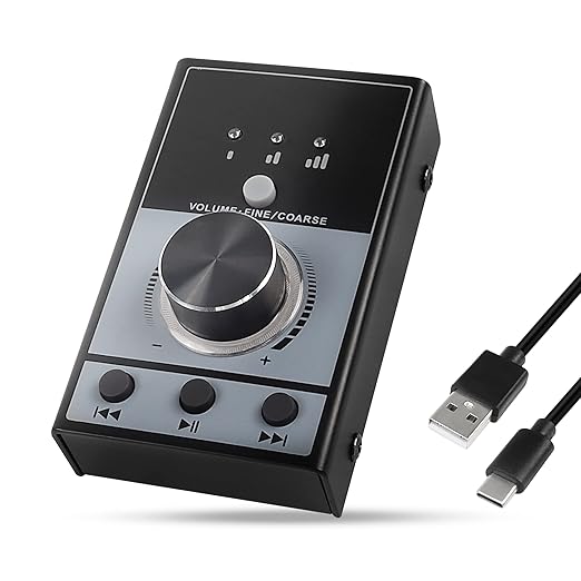 XMSJSIY USB Volume Knob Controller Multimedia Computer Sound Controller with Play/Pause/Back/Forward Function,One-Click Mute for Phone PC Speaker Audio Adjustment