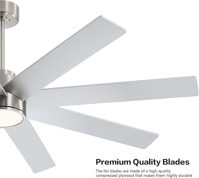 WINGBO 72" Large DC Ceiling Fans with Lights and Remote, 3 Downrods, 8 Plywood Blades, 6-Speeds Reversible DC Motor, 3CCT, Indoor Ceiling Fan for Bedroom Living Room Patio, Brushed Nickel and Silver