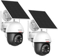 DEKCO Security Cameras Wireless Outdoor, Solar Powered, Panoramic PTZ, Auto Motion Tracking, True 2K, Color Night Vision, Spotlights, 2-Way Talk, 2 Pac
