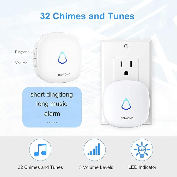 Wireless Motion Sensor Door Chime: Indoor Motion Detector Alarm Business Entry Doorbell Store Entrance Alert Bell Buzzer (1000Ft Range, 32 Tunes, 5 Level Volume) 2 Sensors 1 Receiver