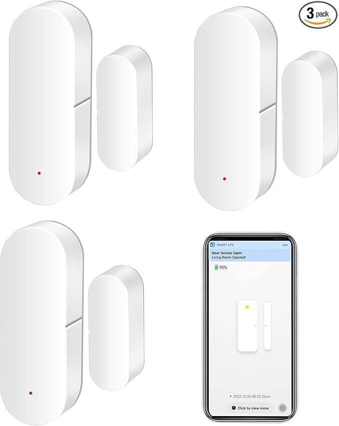 WiFi Door Sensor: Smart Door Open/Closed Detectors, Wireless Window Sensor with App Notification Alert, Contact Sensor for Home Security, Compatible with Alexa Google Assistant (3pack)
