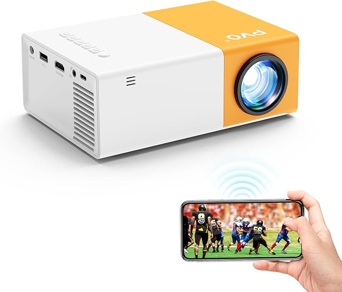 PVO Projector WiFi Portable Mini Projectors 1080P, Phone Screen Can Be Mirrored to Video Projector via WiFi, Movie Projectors Compatible with Smartphone/ Tablet/ Laptop/TV Stick/PS/Type-C/USB Drive