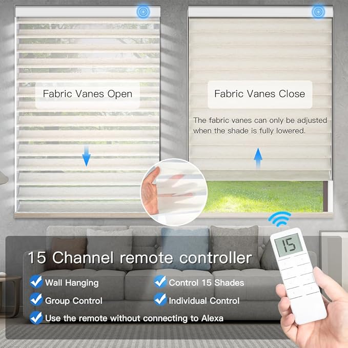 Tokblind Motorized Sheer Shade with Remote Control, Light Filtering Electric Roller Blind Compatible with Alexa via Hub, Rechargeable Smart Window Shade Custom Size (Light Filtering Texture Beige)