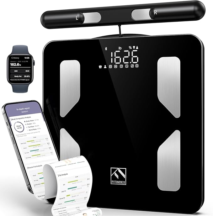 FITINDEX Body Composition Scale for Body Weight, Body Pod Scale [2026 Upgraded], Smart 8-Electrodes with BMI, Body Fat, Muscle Mass, 50 Composition Measurements, Bluetooth