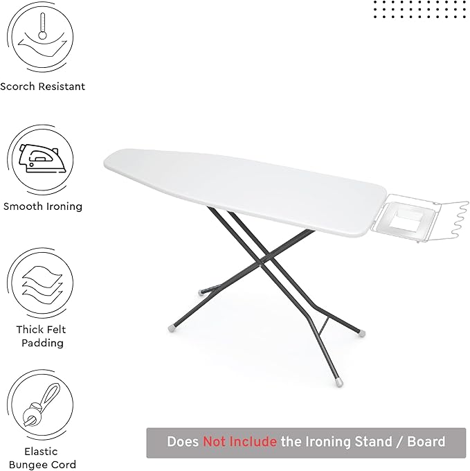 Encasa XO Ironing Board Cover and Pad 42"x14" - 4mm Felt Medium Iron Board Cover with Padding - Heat Resistant, Stain-Safe Dye, Non Slip Elastic Bungee Cord Tightening Iron Table Cover White