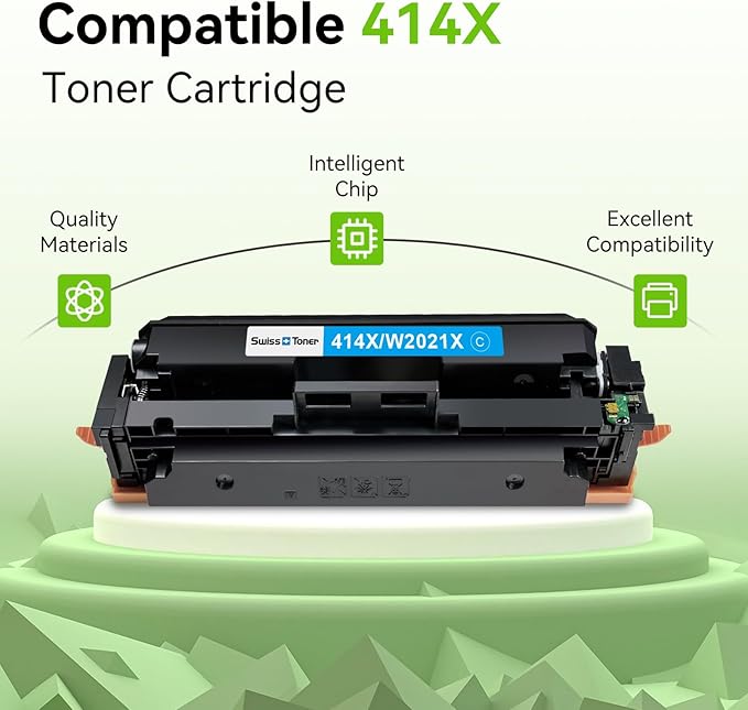 swiss toner 414X Toner Cartridges 4 Pack with Chip Compatible for HP 414X 414A Toner Replacement for HP Color LaserJet Pro MFP M479fdw M479fdn M479dw Pro M454dw M454dn M479 M454 M480f W2020X (BCMY)