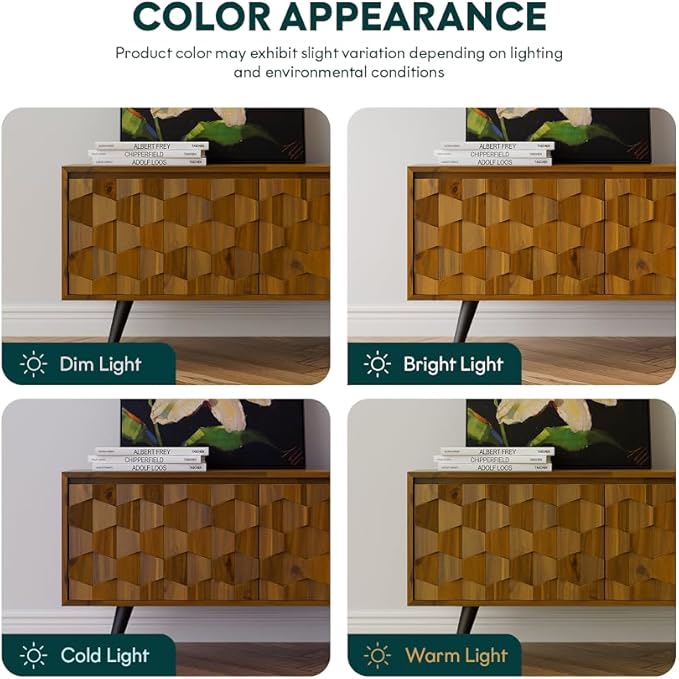 Bme Georgina Solid Wood, 10 Minutes Assembly Entertainment Center with Storage Geometric Pattern Console for Living, Bedroom, Dining Room, TV Stand 65 Inch, Teak Brown