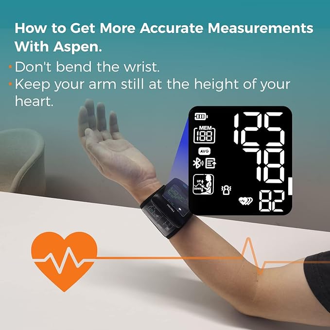 Meraw Blood Pressure Monitor Adult Cuff, Blood Pressure Cuff Monitor Wrist, Blood Pressure Machine Home Use 5.3-8.5" Irregular Heartbeat Monitoring APP Automatic Bluetooth High Accuracy Aspen Black