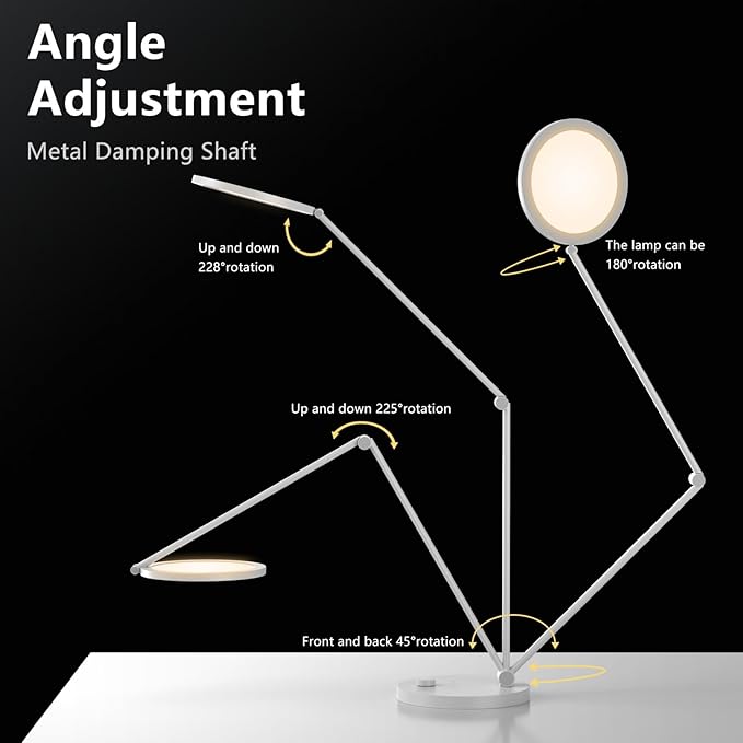 ANNAITE LED Desk Lamp for Home Office, Eye-Caring Modern Desk Light, 3 Color Temperature 10 Brightness Computer Light, Dimmable Desk Light with Memory & Timer Func, Metal Swing Arm Table Lamp (White)