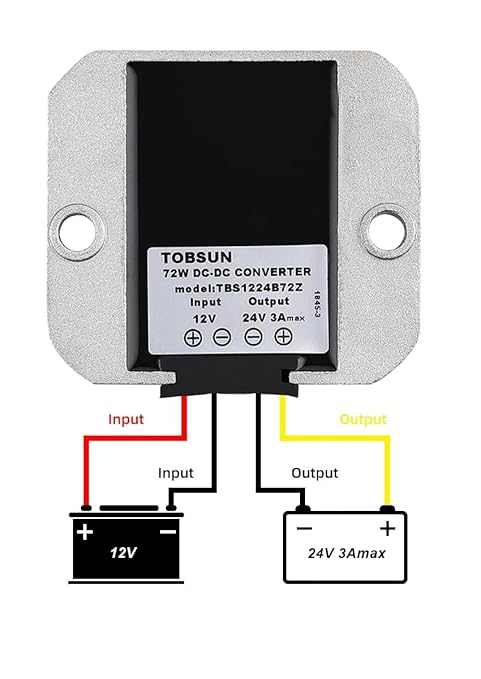 12V to 24V 3A DC Converter - Durable, Waterproof Step-Up Voltage Regulator and Power Boost Transformer, Ideal for Golf Carts & Club Cars