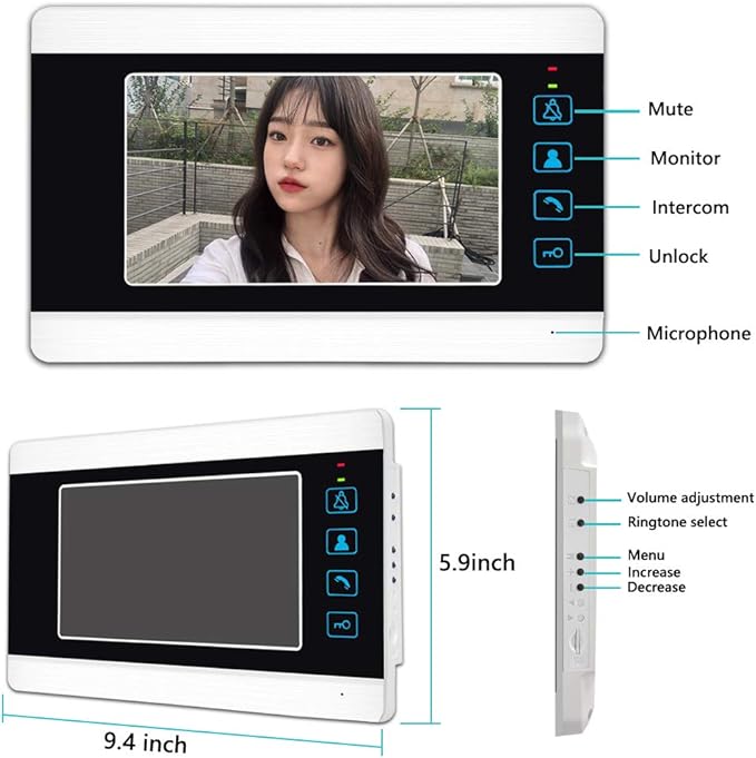 AMOCAM Video Doorbell Intercom System, 7 Inches Alloy Panel Monitor HD Camera Wired Video Door Phone Kits, Support Unlock, Monitoring, Dual-Way Intercom Indoor Outdoor for Villa Office Apartment