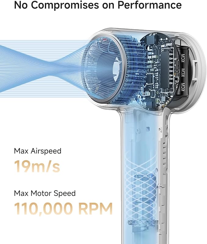 Laifen MINI Hair Dryer, Lightweight and Compact High Speed 200M Ionic Blow Dryer with 110, 000 RPM Brushless Motor for Fast Drying, Low Noise, Hairdryer with Magnetic Nozzle, Child Mode