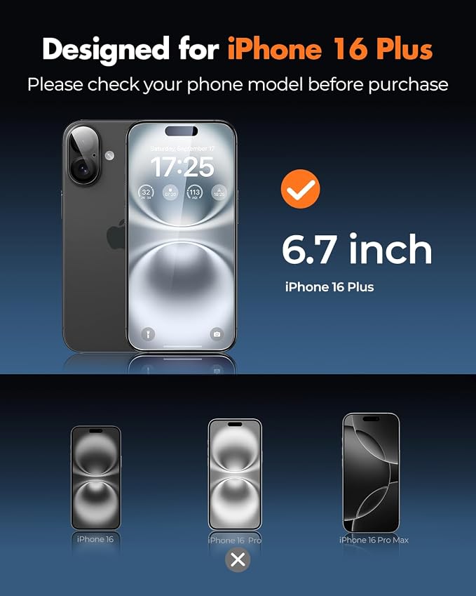 UNBREAKcable iPhone 16 Plus Screen Protector 3-Pack, Upgraded Dual-Tempered - Image 2