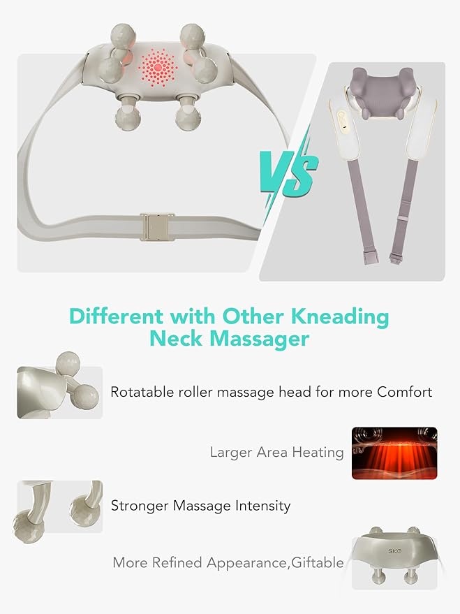 SKG Neck Massager for Pain Relief Deep Tissue Shiatsu Neck and Shoulder Cordless Neck Massager with Heat Gifts for Men and Women Dad Mom Grandpa H7 Ultra Beige