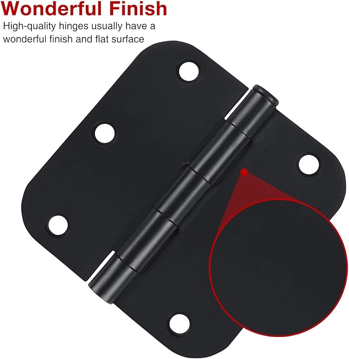 90 Pack Rounded Matte Black Door Hinges 3.5 Inch 5/8" Radius for Interior 3 1/2" Flat Iron Bifold Residential Standard Hinge Bedroom Indoor