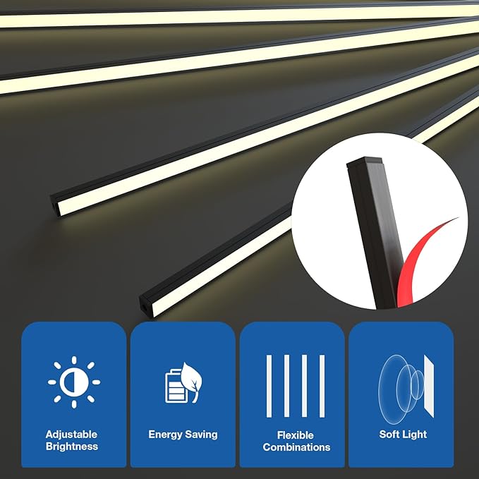 NeatiEase LED Recessed Lighting Kit for Wood Slat Wall Panel, 8 Pcs Self-Adhesive 3000K Warm LED Light with Smart Switch and Adjustable Brightness for Cabinet, Headboards, Stairs, Kitchen