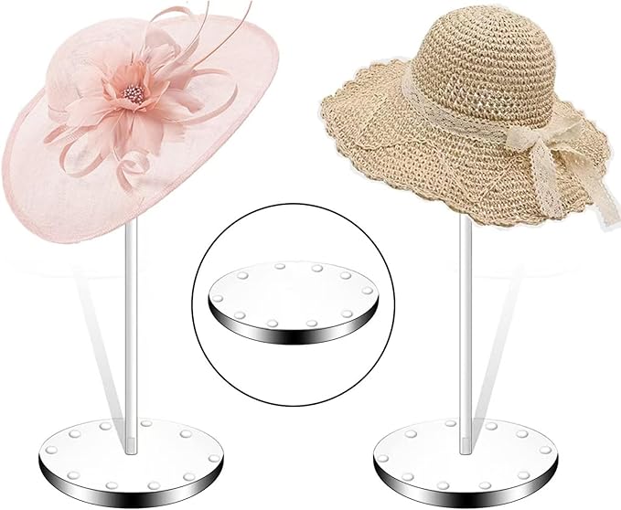 Hdkwby Acrylic Hat Display Stand 2 Pack- Thickened Base for Helmet, Wig - Multi-Use for Perfumery, Watch, Glass, Jewelry Collectibles - Home, Office, Retail, Salons, Hotels, Malls ( 11.8Inch Height)