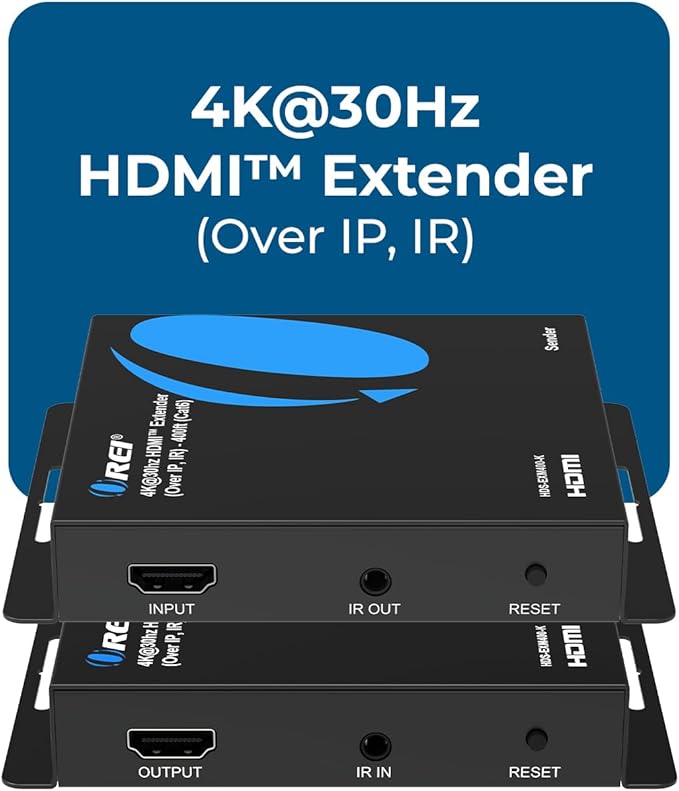 OREI 4K HDMI Extender Over IP CAT6-4K@30Hz One to Many Upto 400 Feet, Loop Out - Send to Multiple Location Over 1G Switch (HDS-EXM400-K)
