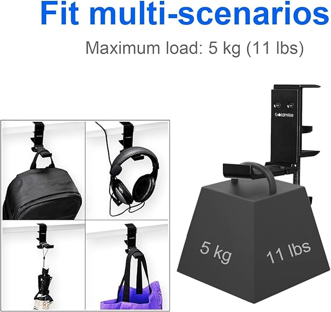 Goldmille 2 Pack Aluminum Headphone Stand Hanger Foldable with Cable Clip - Headset Holder Clamp Hook Under Desk, Save Your Space While Working & Gaming