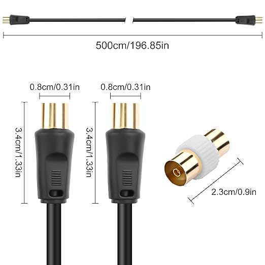 XMSJSIY RG6 Coaxial TV Cable 9.5mm TV Male to Male Adapter Cord w/ 9.5mm TV Female to Female Coupler Connector Cord for HDTV,Set-top Box, Radio,Satellite Receivers - 5M/16.4FT