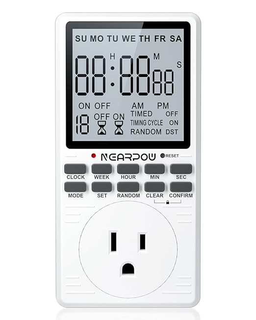 Outlet Timer, NEARPOW Multifunctional Programmable Timer with Countdown and 7-Day Digital Infinite Repeat Cycle Intermittent, 19 ON/Off Programs for Electrical Outlets, 3 Prong, 15A/1800W