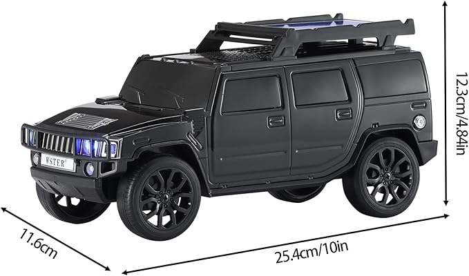 WSTER WS-696 Solar Bluetooth Replica Speaker – Portable Modern Off-Road Car Design with HD Sound, TWS, LED Party Light, USB/TF Playback, FM, Built-in Microphone, Surprise Gift(Black)