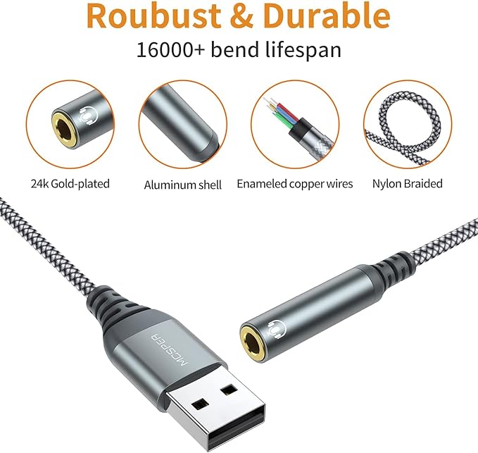 MCSPER 2-Pack USB to 3.5mm Jack Audio Adapter,External Sound Card USB-A to Audio Jack Adapter with Aux Stereo Converter Compatible with Headset, Desktops, PC Windows,Laptop Mac,Linux,and More Device
