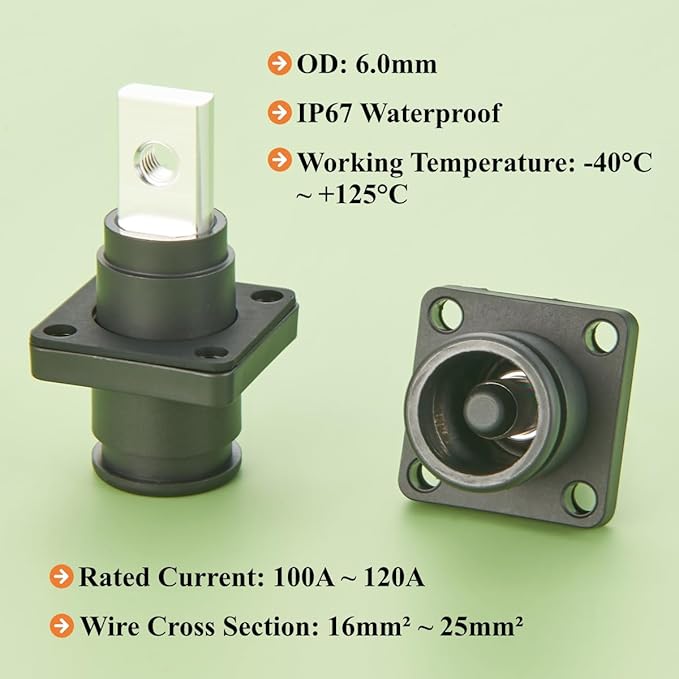 1 Set Battery Energy Storage Connector 100A 16mm² High Current HV Connectors Quick Plug Terminal Right Angle Plug and Socket IP67 Waterproof Power Adapter (Black, 100A)