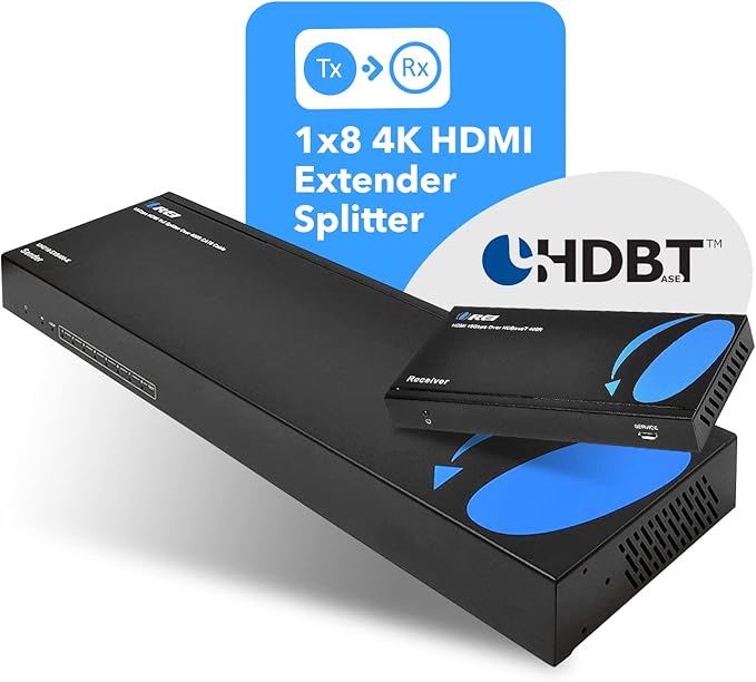 OREI 1x8 HDMI Extender Splitter HDBaseT 4K, Multiple Over Single Cable CAT6/7 4K@60Hz 4:4:4 HDCP 2.2 with IR Remote EDID Management, HDR - Up to 400 Ft - Loop Out - Low Latency - (UHD18-EXB400-K)